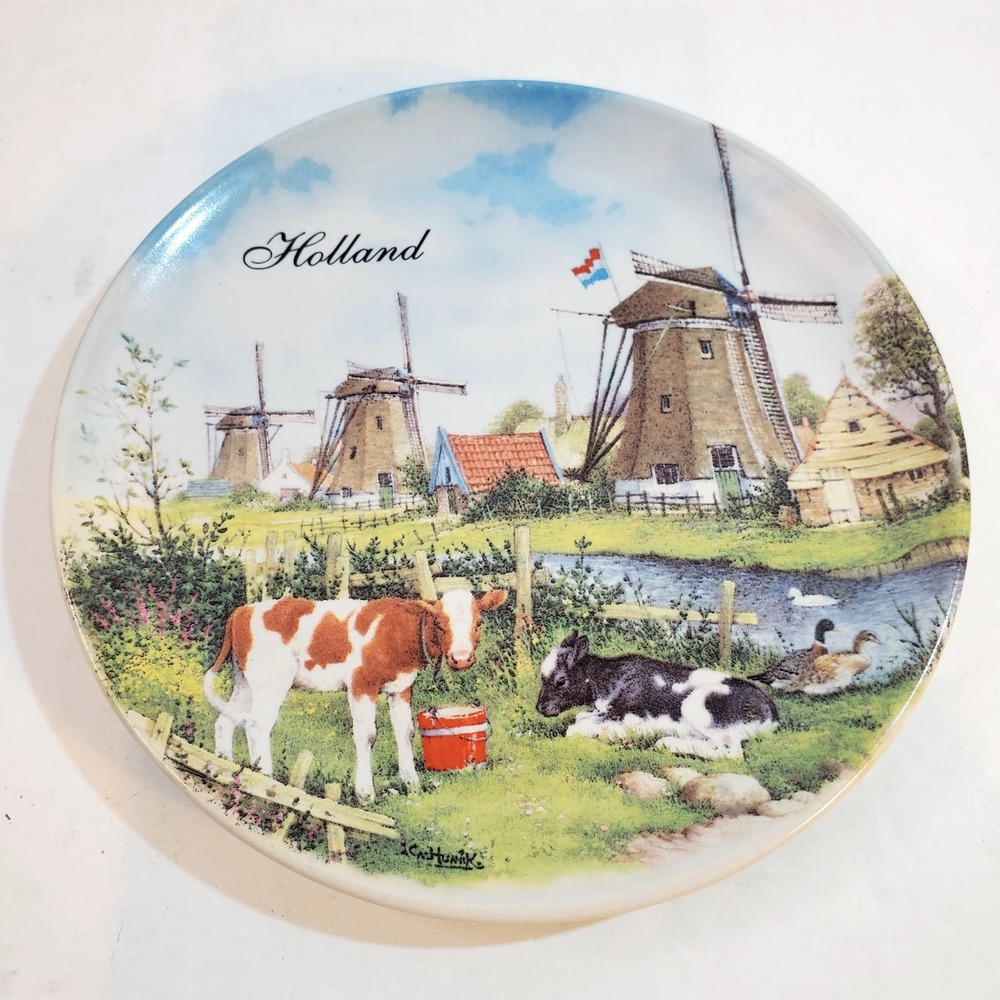Vintage 1984 Royal Schwabp Holland Decorative Plate With Windmills & Farm Scene